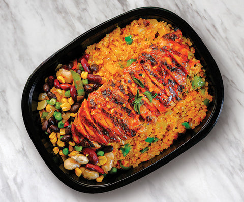 BBQ chicken breast on Mexican couscous