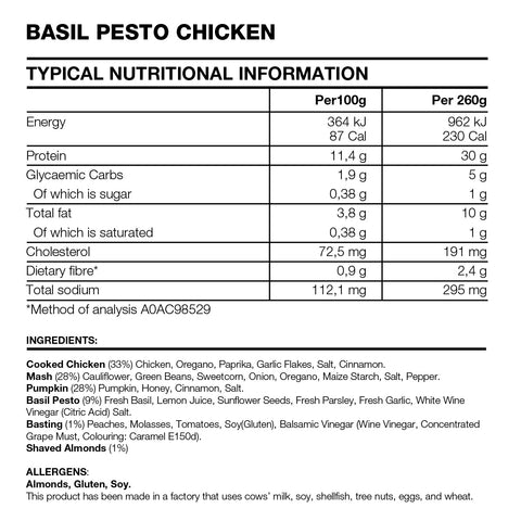 Basil pesto chicken with sautéed pumpkin & cauli-mash