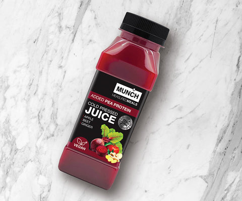 Cold pressed beet juice with added pea protein