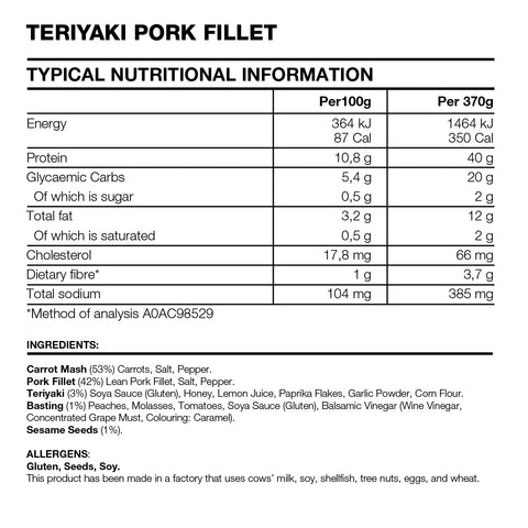Teriyaki pork fillet with carrot purée